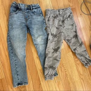 H&M toddler boys 5T pants, grey dinosaur joggers and medium wash denim